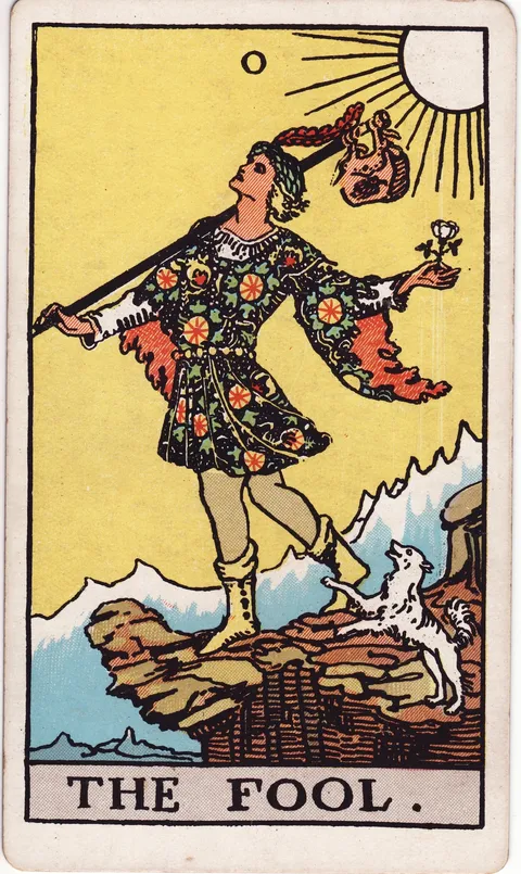 「愚者」のカード、ライダー・ウェイト版タロット(1909年)