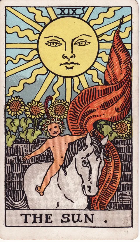 「太陽」のカード、ライダー・ウェイト版タロット(1909年)